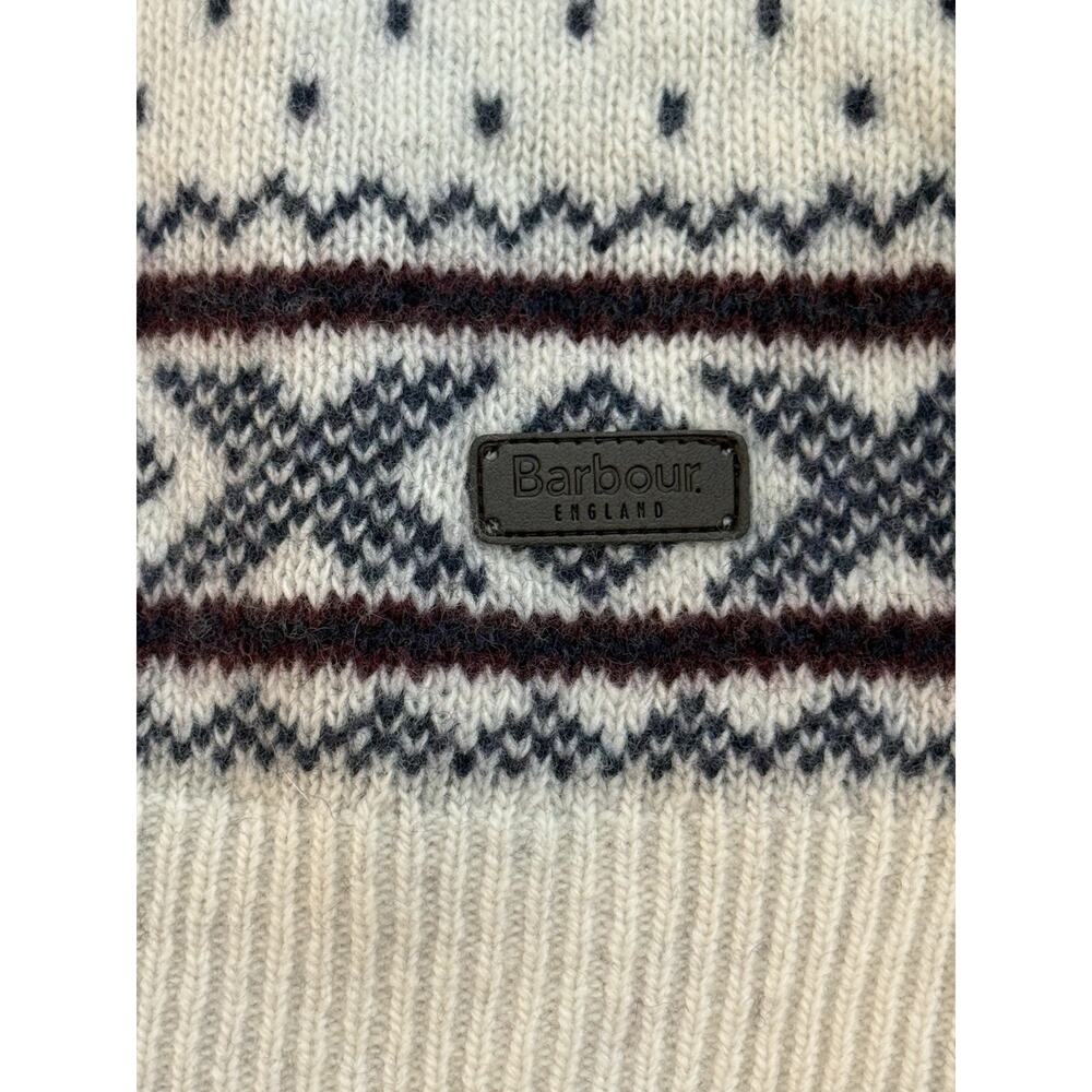 Barbour Mens Large Fits Like XL 100% Wool Sweater Fair Isle Blue White See Descr - Picture 12 of 14